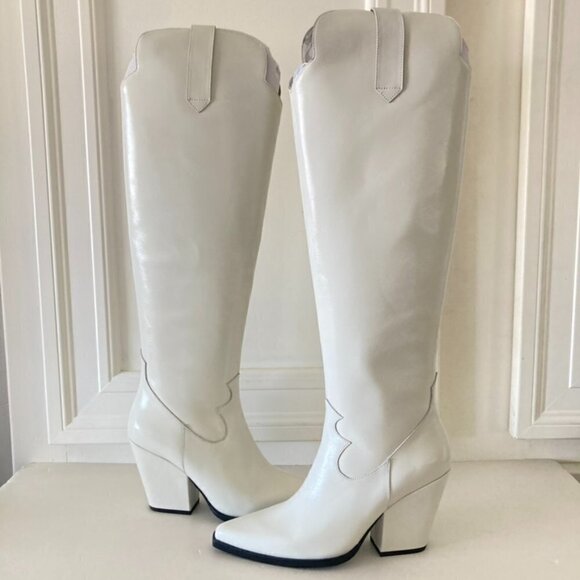 NWOB Jeffery Campbell Free People Iris OTK Over The Knee White Leather Boots 8 - Picture 1 of 9